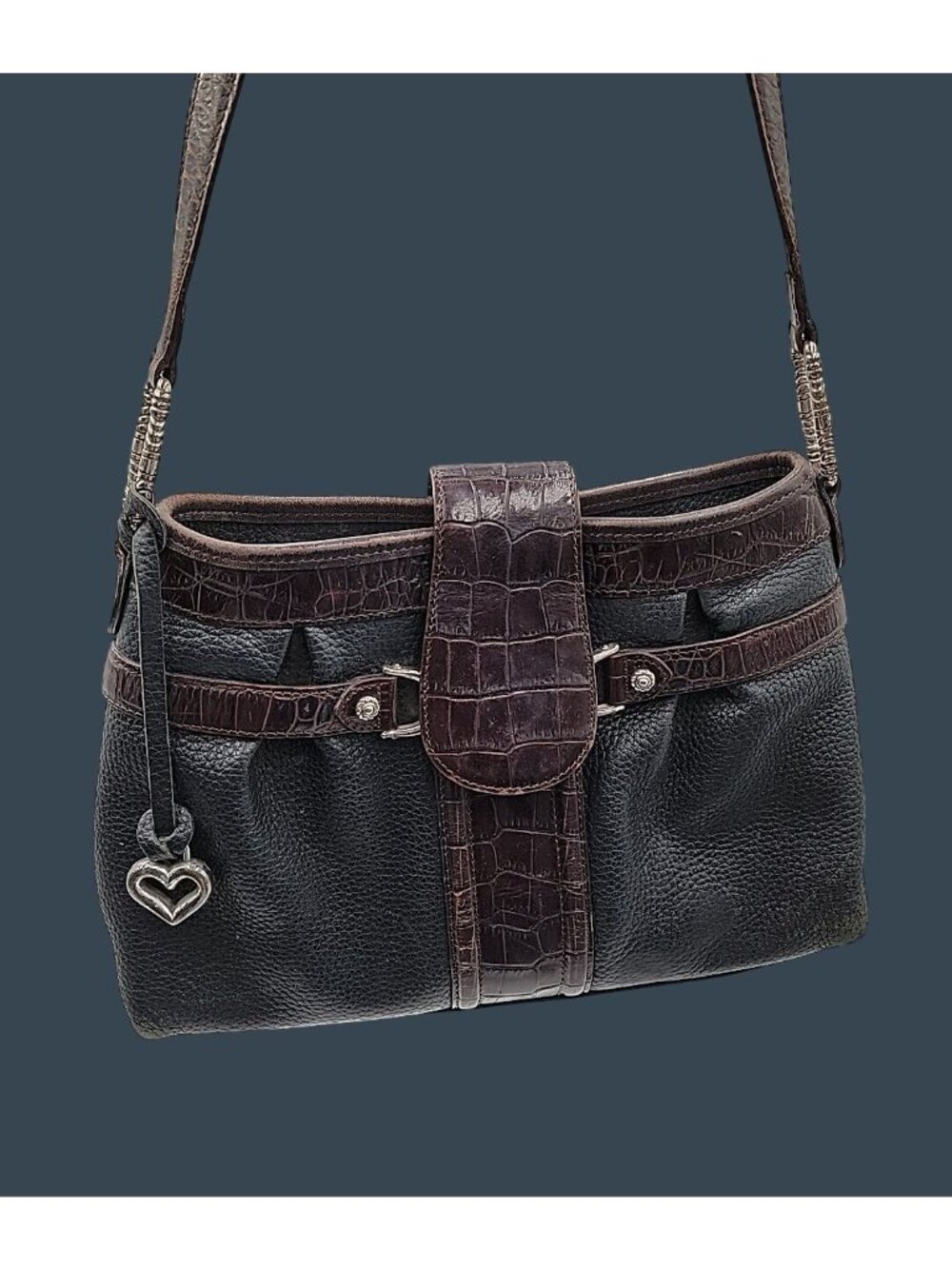 Brighton Sydney Ladies Shoulder Bag Pebbled Black Brown Leather Purse #70279 - Picture 9 of 16